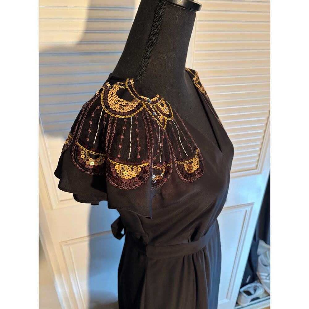 🌟GIANNI BINI Frannie Sequin & Embroidered Tie Waist Flutter Sleeve Above Knee - Picture 6 of 7